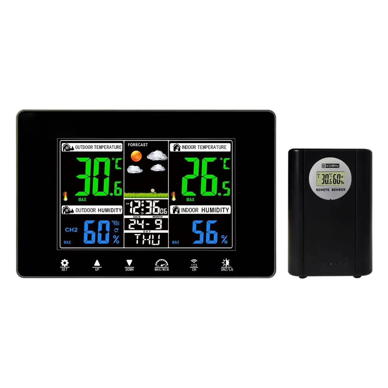 Multifunctional Weather Station Alarm Clock Touch Screen Thermometer Hygrometer Wireless Sensor Sunrise Sunset Hygrothermograph gallery 4