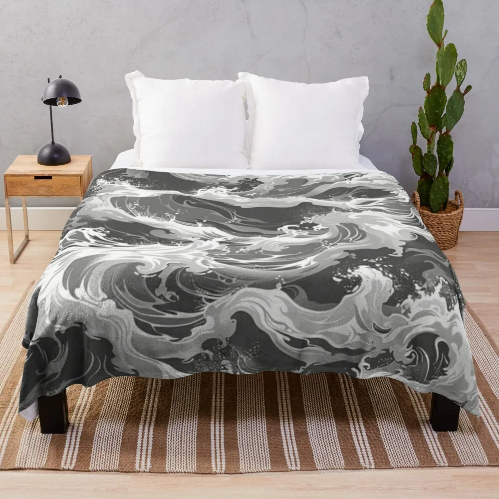 

Abstract wave pattern grayscale Active Outdoors Inspired Art Throw Blanket Soft Picnic Softest Beach Blankets