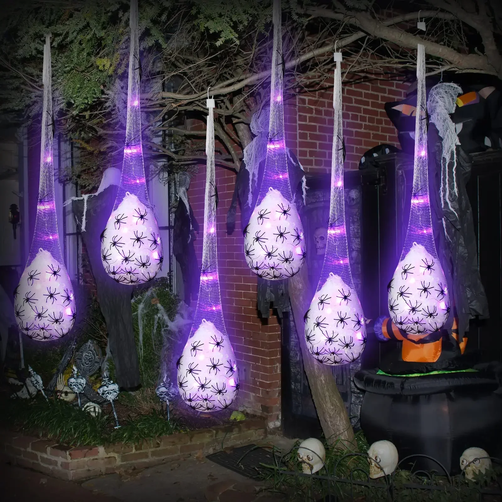 Outdoor Hanging Glowing Spider Egg Sac Light Up Halloween Decoration Web Prop for Party Yard Haunted House Gift Spooky Realistic
