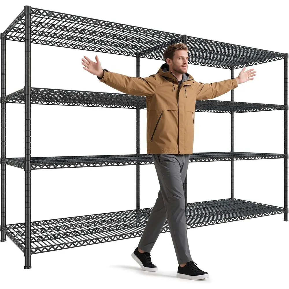 

Heavy-Duty 4-Tier Metal Storage Shelves, 81.5W x 23.62D x 70.86H, 3680 lbs Capacity, Adjustable Wire Shelving for Garage, Kitche