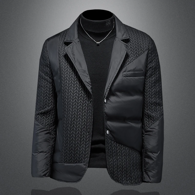 

Новая зимняя мужская повседневная пуховая куртка с отложным воротником, молодежная модная верхняя одежда, приталенная, ветрозащитная, на пуговицах