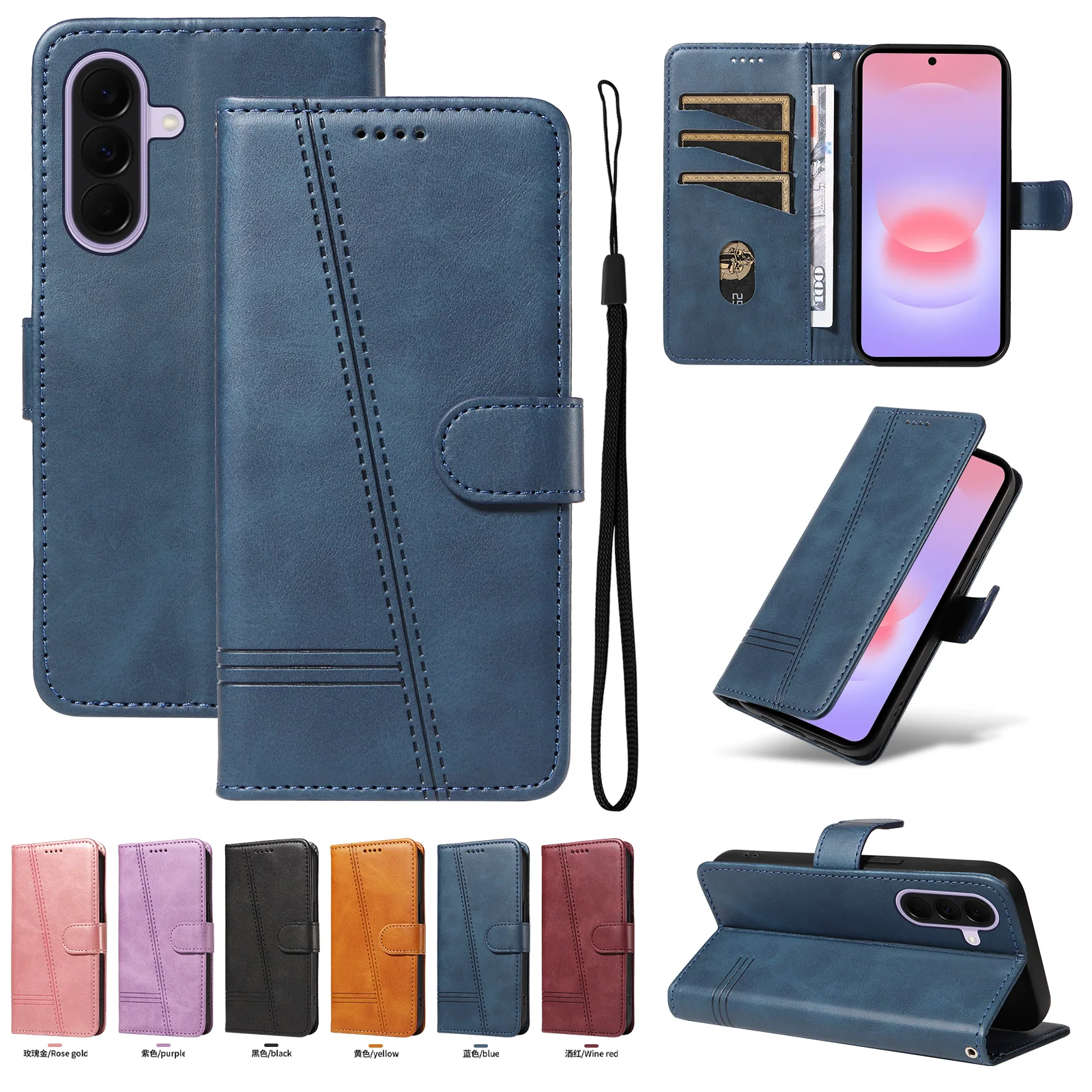 Leder-Brieftaschenhülle für Samsung Galaxy S22 S23 S24 S25 S26 FE Ultra Plus Edge |   Kartenhalter-Hülle mit geprägtem Design
