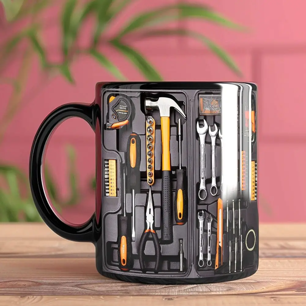 Funny 325ml Coffee Mug Ceramic Toolbox Design Mechanic Water Cup Sturdy Wrench Pattern Mechanic Mug Auto/Car Mechanic Gift