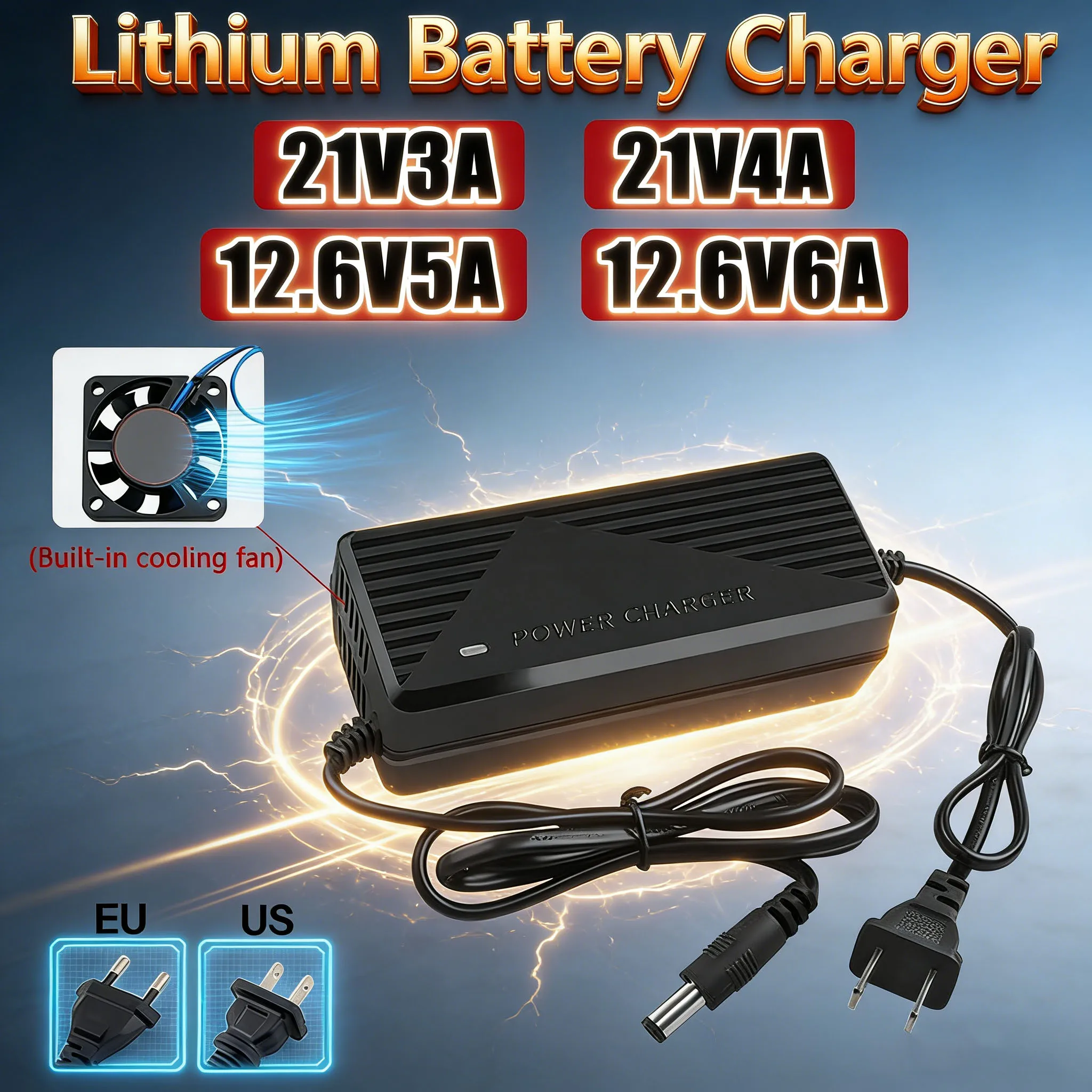 21V3A 4A 12.6V5A 6A 18650 Lithium Battery Charger DC 5.5*5.2