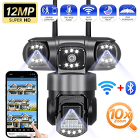 12MP Three Lens IP Camera Outdoor Wireless WiFi Three Screen 6K Surveillance Human Detection IP66 Waterproof Home CCTV Cameras