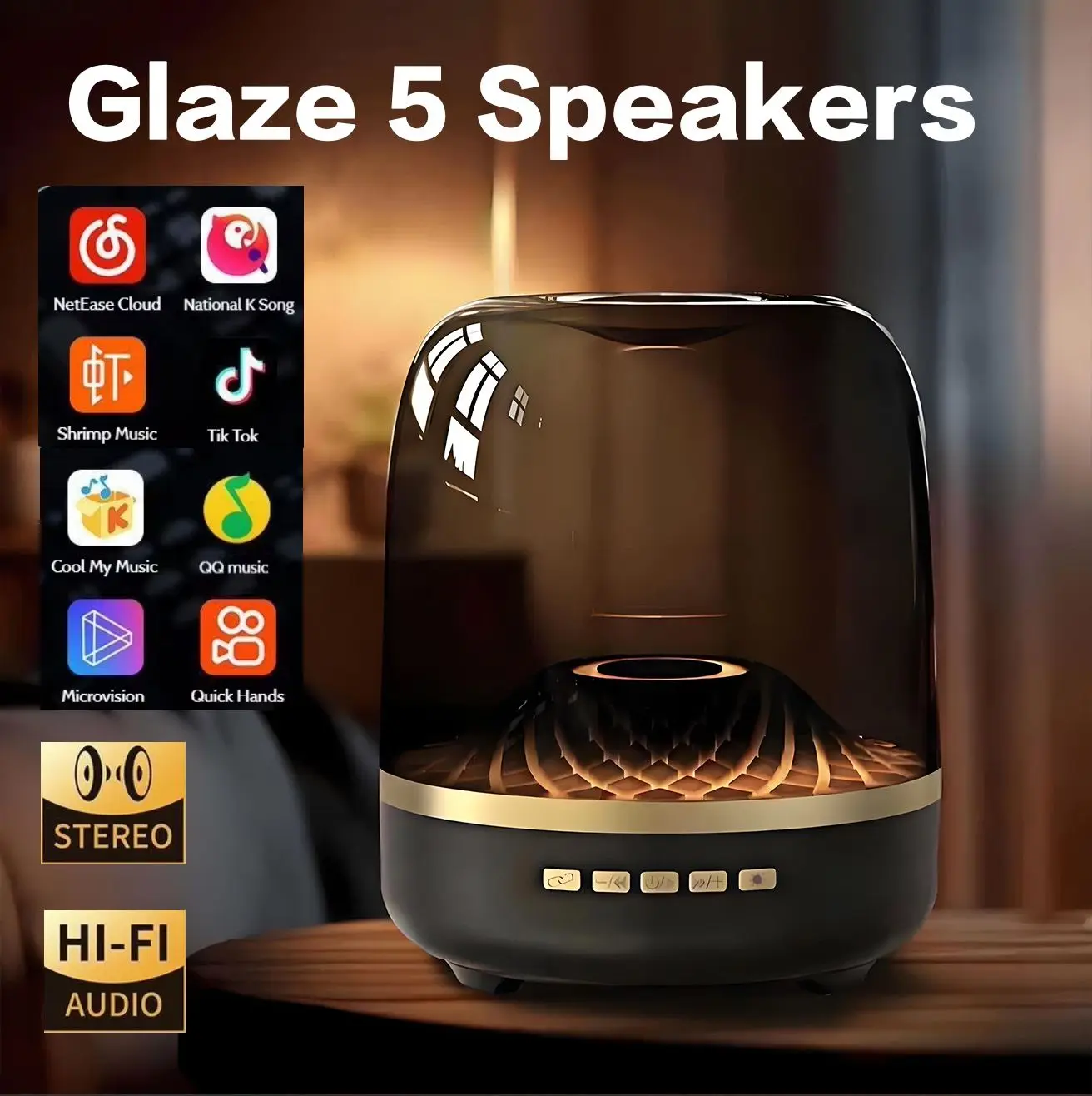 

Роскошный Bluetooth-динамик Glaze 5, черное золото, 360° ° Портативный сабвуфер с объемным звуком и дыханием для вечеринки в домашнем офисе