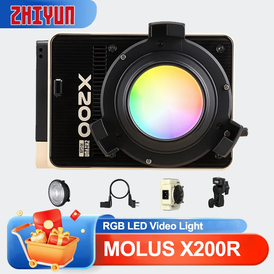 

ZHIYUN MOLUS X200 RGB 200W Мощный светодиодный COB-осветитель RGB 2500-10000K для кино- и видеосъемки