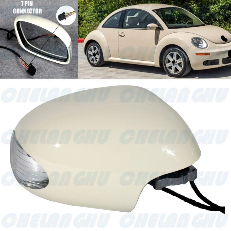 Right Side 7 Pins cream beige Painted Heated Power Adjust Reversing Mirror Assembly For VW Beetle 2006 2007 2008 2009