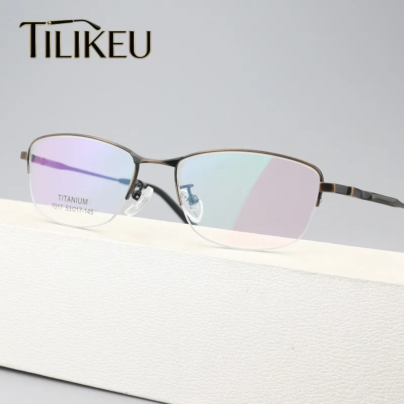 

2026 Retro Pure Titanium Semi-Rimless Glasses Frame for Men, Ultra-Light Comfort Square Large Face Designer Women Luxury Eyewear