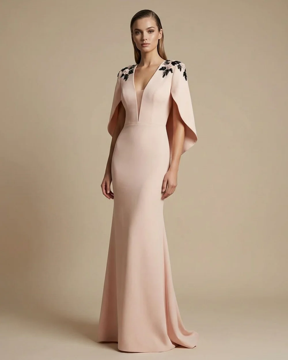 Personalizado de alta qualidade formal jérsei beading botão sereia vestido de festa clássico elegante com decote em v sem mangas vestidos de noite retro