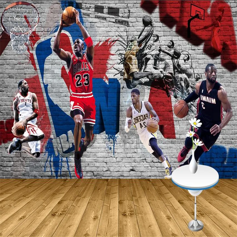 Custom Famous Basketball Stars Playing Basketball Wallpaper 3D Fans Bedroom Mural Wall Papers Home Decor Papel De Parede 3d