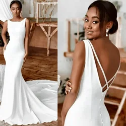 Custom new simple beach Mermaid Bag hip with sweep train wedding dress sexy backless cross stylish modern bridal dress 2024