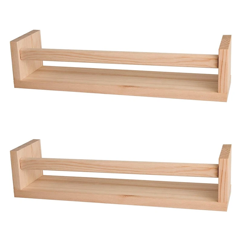 Estantería de pared flotante de madera Natural para niños, estantes de guardería para pared, decoración de baño, estante de especias de cocina, 2 uds.