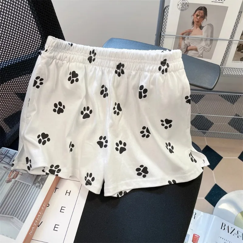 

EBAIHUI Japanese Cute Dog Paw Printed Women's Shorts Summer High Waist Wide Leg Shorts Casual Versatile Homewear