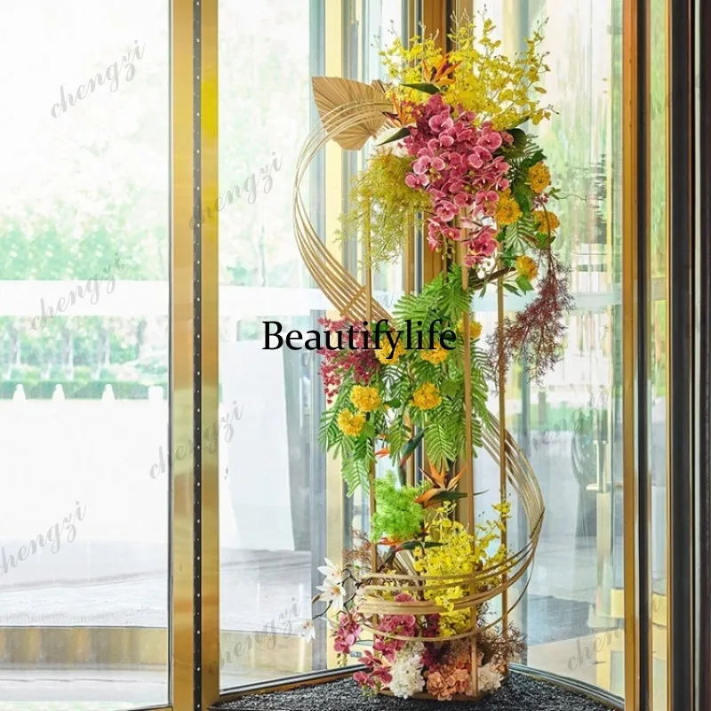 A74 hotel revolving door artificial flower shopping mall lobby lobby ornament floor high-grade moss ball green plants
