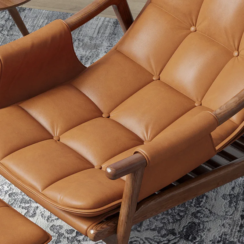 Nordic solid wood leather sofa chair designer extreme balcony tiger chair light luxury leisure lazy