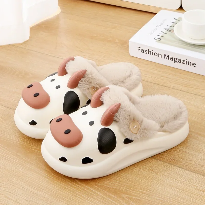 New Winter Waterproof Cotton Slippers Women's/men Cartoon Cute Couple Warm Home Cotton Shoes Removable Non Slip Plush Slippers