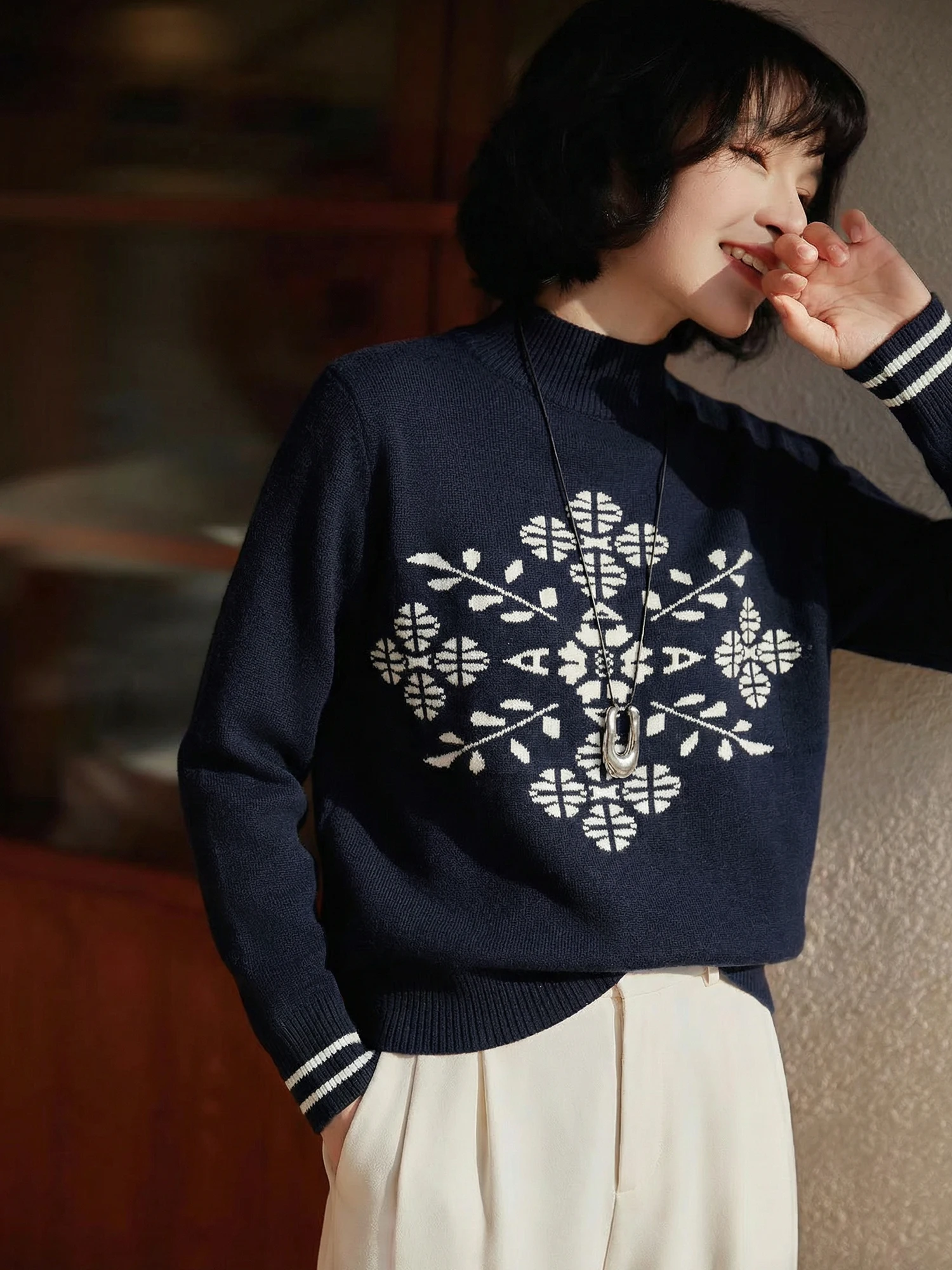 

Женский вязаный шерстяной свитер Chivirin с высоким воротником и бахромой, весенний модный базовый свитер свободного кроя, средней мягкости, с длинными рукавами