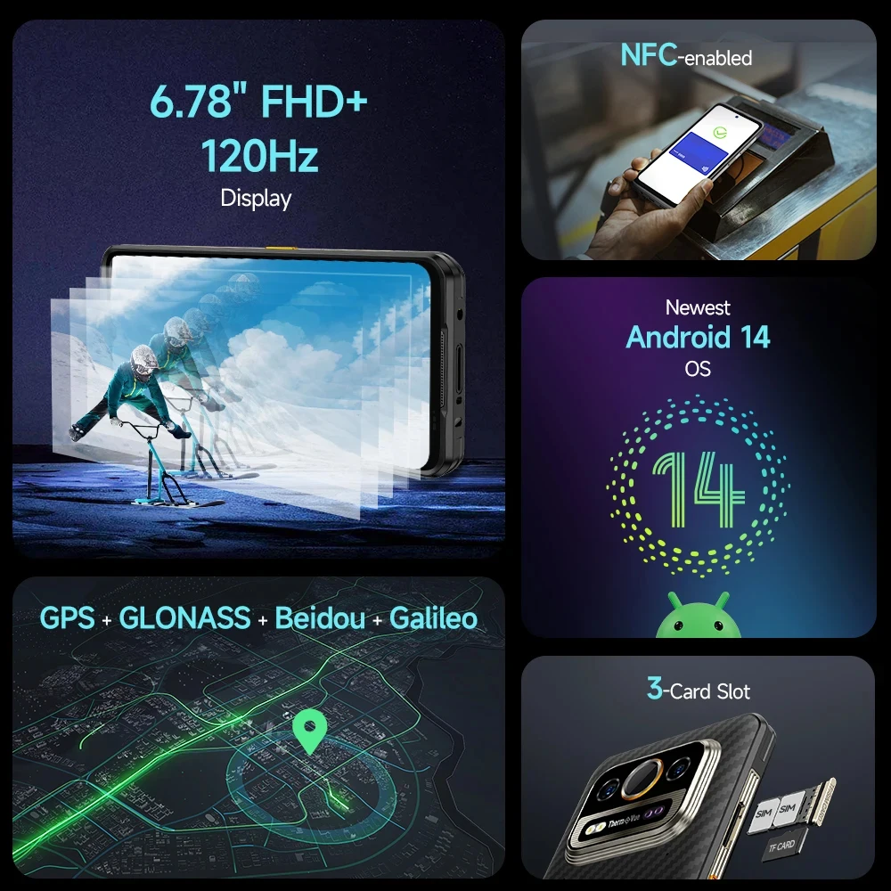 Ulefone Armor 25T Pro 5G สมาร์ทโฟนทนทานถ่ายภาพความร้อน Android 14 33W 64MP Night Vision โทรศัพท์มือถือ NFC กันน้ำ