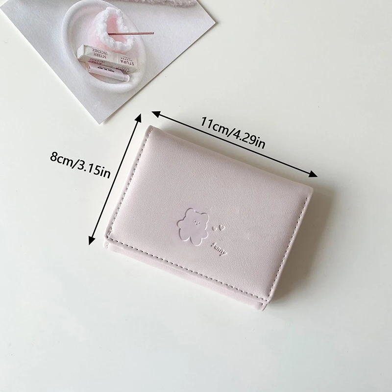Mulheres bonito urso carteiras triplo multi funcional curto carteiras dobrar titular do cartão bolsa de moedas senhoras saco de cartão clipe sacos dos desenhos animados