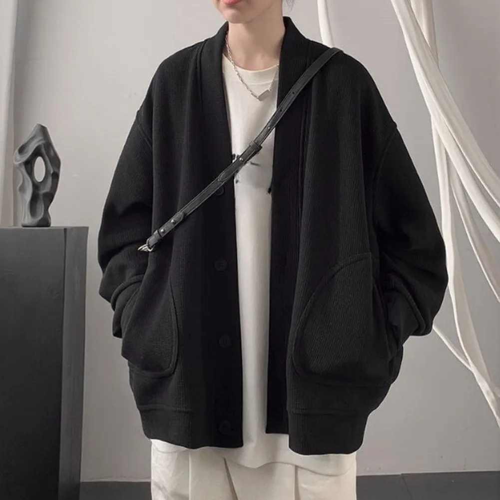 Lightweight Outerwear For Men Men Jackets Men Waffle Coat Soft Waffle Texture V-neck Design Regular Clothing Length