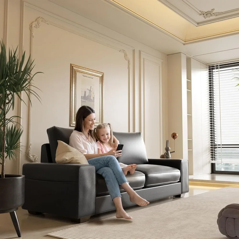 2-местное двухместное сиденье середины века из искусственной кожи с широкими подлокотниками и боковыми карманами, каркас из цельного дерева для гостиной, спальни, многокомнатная U