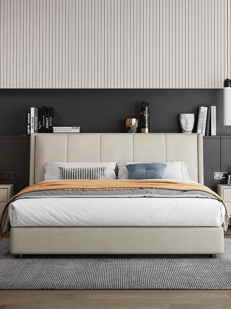 

Technology cloth bed, simple, master bedroom, double, Italian style, light luxury, soft bag, storage, fabric art