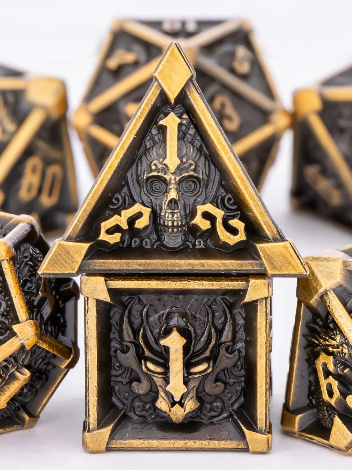 Dés polyédriques DND en métal noir, jeu de dés à engrenages 7 pièces jeu de dés D & D pour jeux de rôle dés D et D pour donjons et dragons