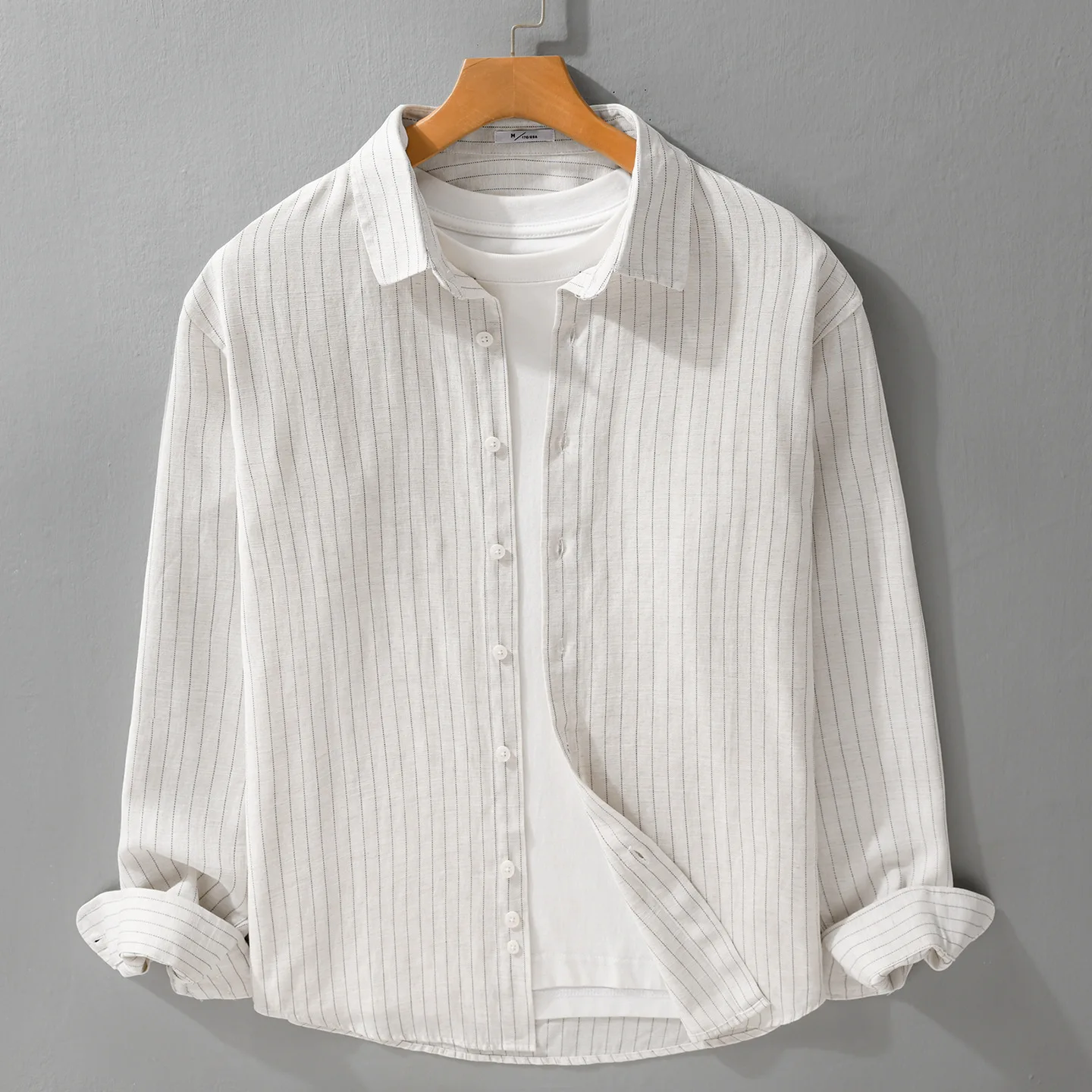 

Men's Stripe Long Sve Linen irt Comfortable Skin-friendly Thin Sun Protection Versatile Haome Casual Loose Fit irt