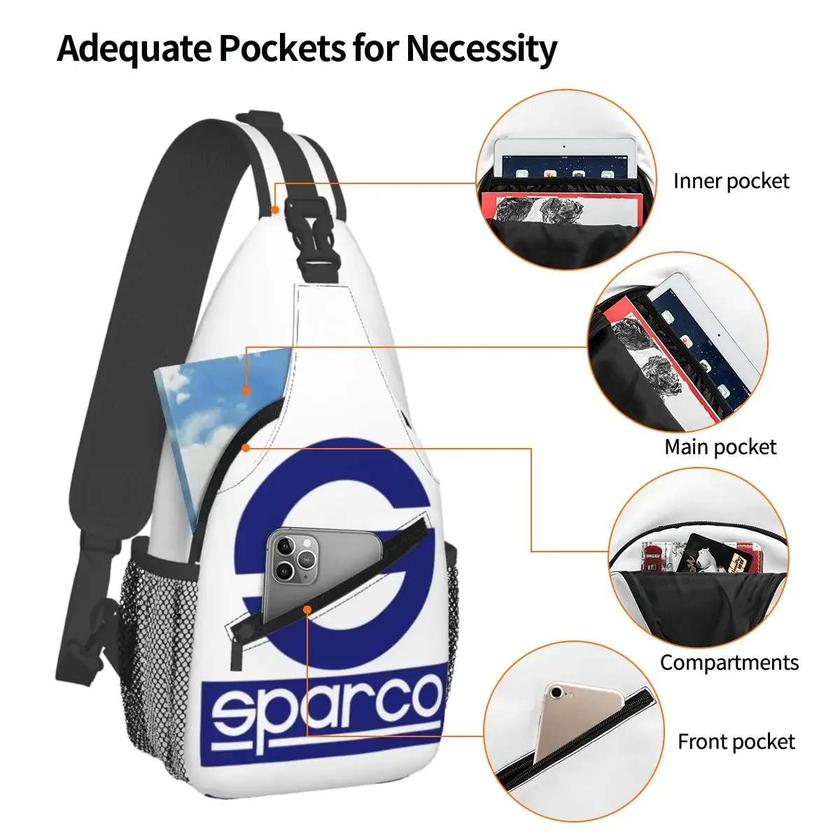 SPARCO-Logo Car Racing Club Vintage Sling Backpack Sling Bag Hiking Travel Chest Bag Daypack Men Crossbody Backpack Shoulder Bag