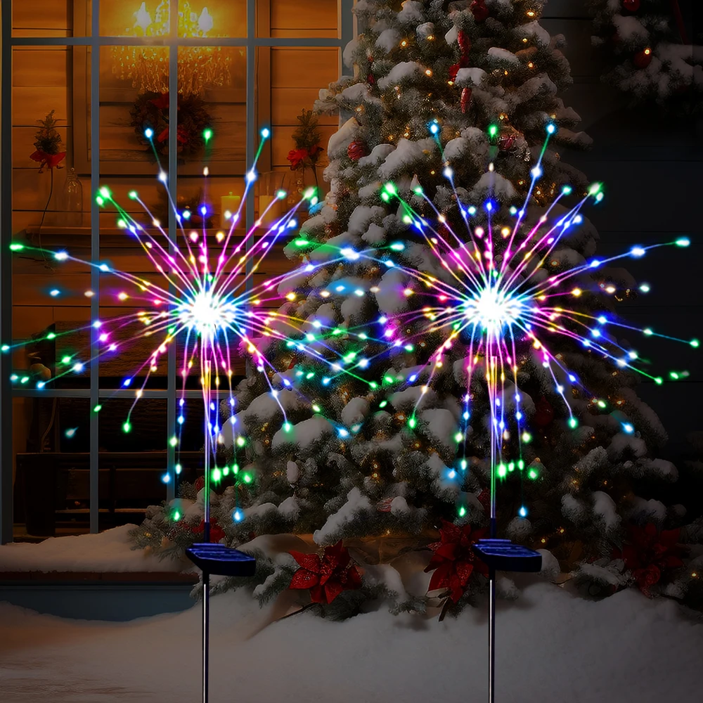 

2 шт. солнечных фонарей-фейерверков для улицы, водонепроницаемые садовые светильники на солнечных батареях для двора, дорожек, рождественских украшений