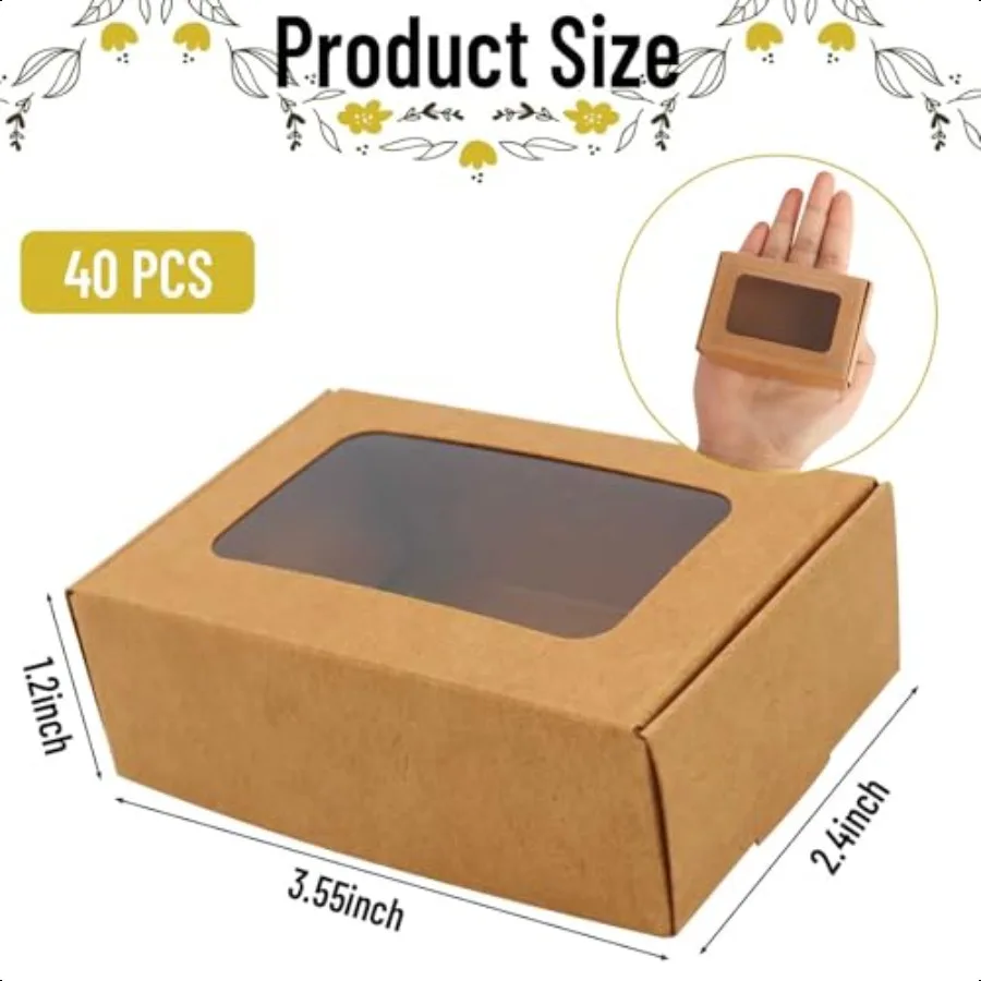 40 caixas de sabão dos pces para caseira 3.55x2.4x1.2 Polegada pequena caixa de sabão de papel mini caixa de tratamento kraft com janela para sabão caseira pa