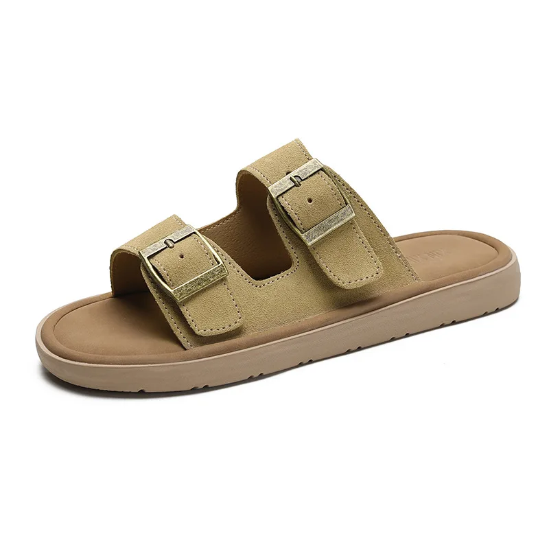 Kapcie damskie Letnie buty Flock Slides Shale Female Beach Low Pantofle Soft Sabot 2024 PU Hoof Heels Fabric Rome Casual Rubber