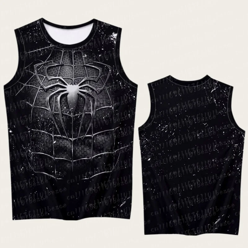 Eltern-Kind Spider Hero 3D-Druck Ärmelloses Tanktop, Rot-Blau-Goldenes Netzmuster Sporttrikot, 100% Polyester Atmungsaktiv – Detail 12