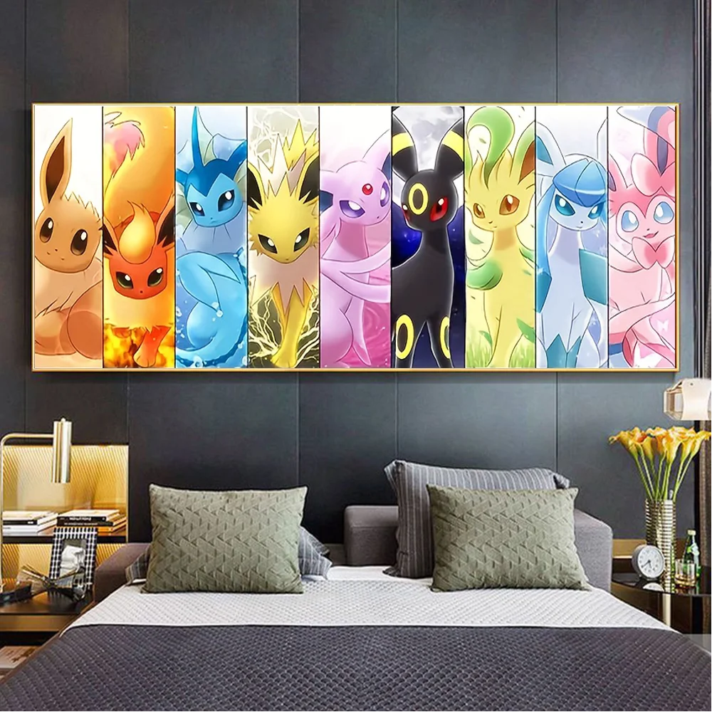 Pokémon 5D DIY Diamond Painting Eevee Family Full Round  Diamond Mosaic Embroidery Picture Home Wall Art Decoratio Handmade Gift