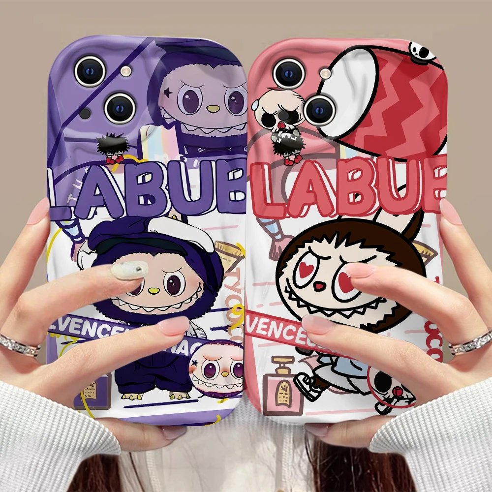 Cute cartoon Labubu 3D Wave Phone Case For Samsung Galaxy S25 S24 S23 S22 S21 S20 FE Plus Ultra 4G 5G Soft Silicone Back Cover