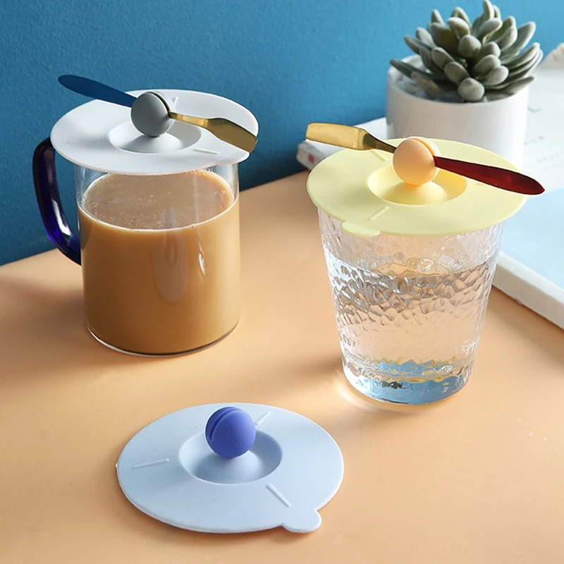 Couvercle de Tasse à Café Rond en Silicone, Anti-Poussière, Universel, Scellé avec Porte-Cuillère