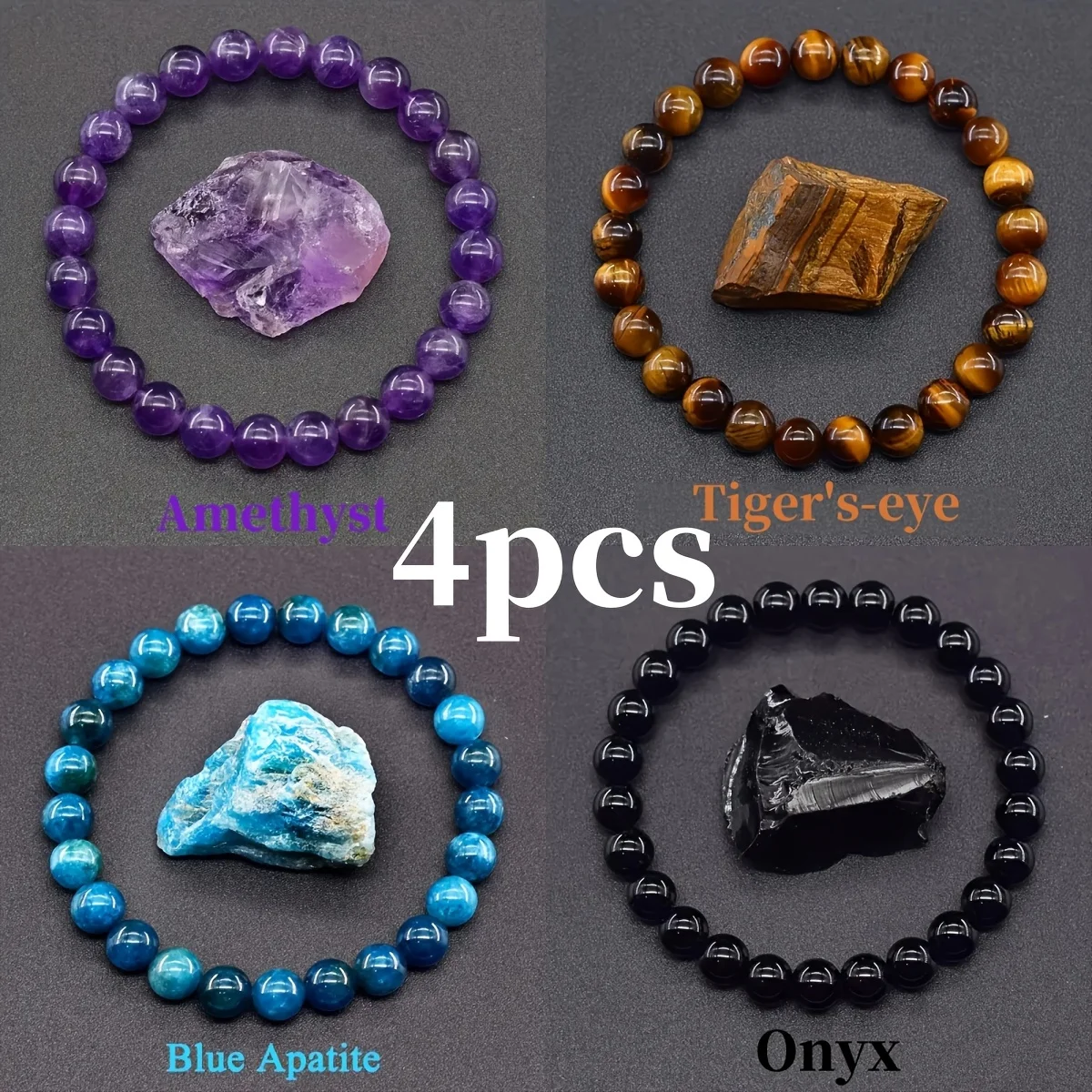4 pièces/ensemble bohème pierres précieuses Bracelet richesse et amour améthyste oeil de tigre obsidienne bleu Apatite perle Bracelet chanceux succès cadeau