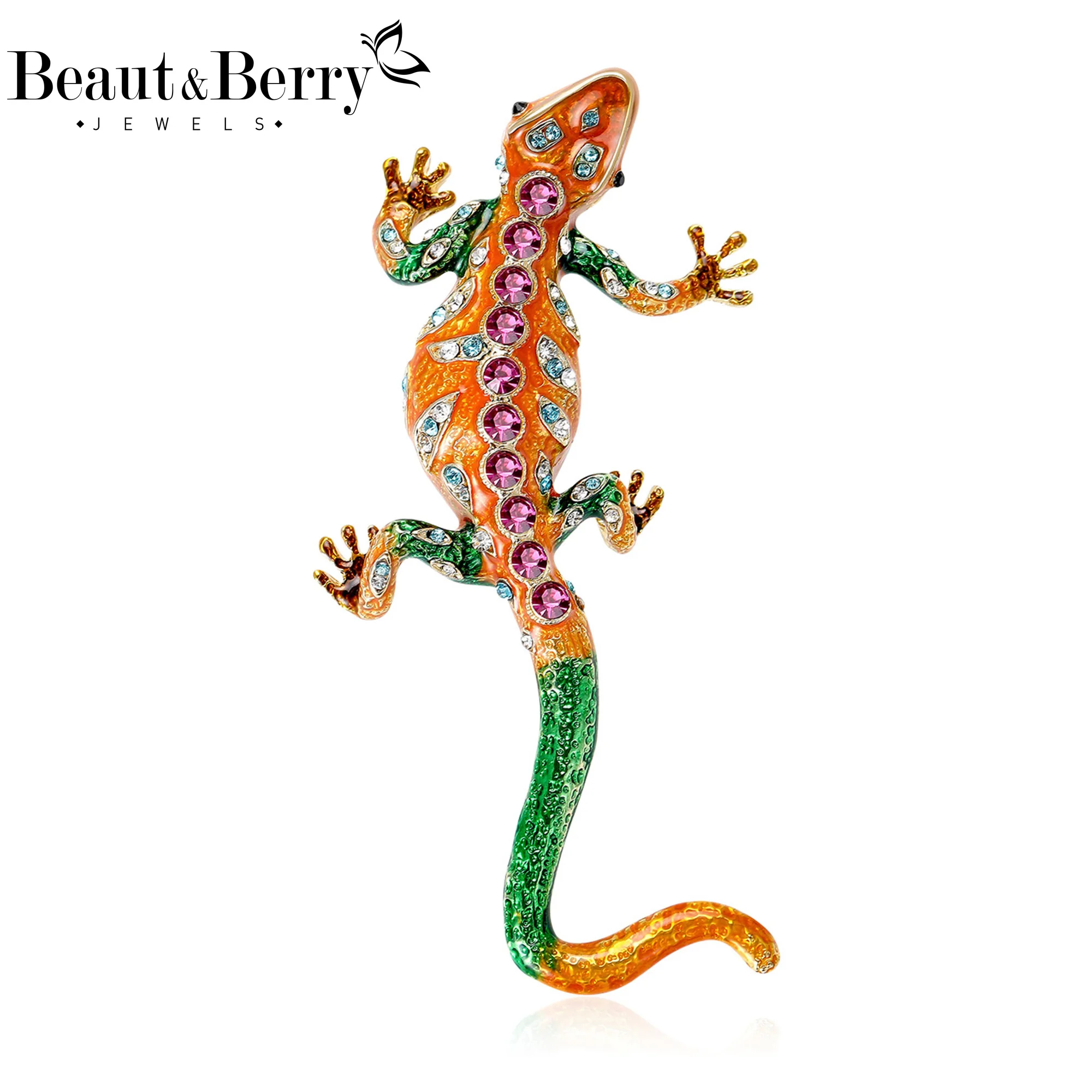 Beaut&Berry Classic Rhinestone Lizard Brooches for Women Enamel Animal Pin Casual Party Accessories New Gifts Friends Decoration