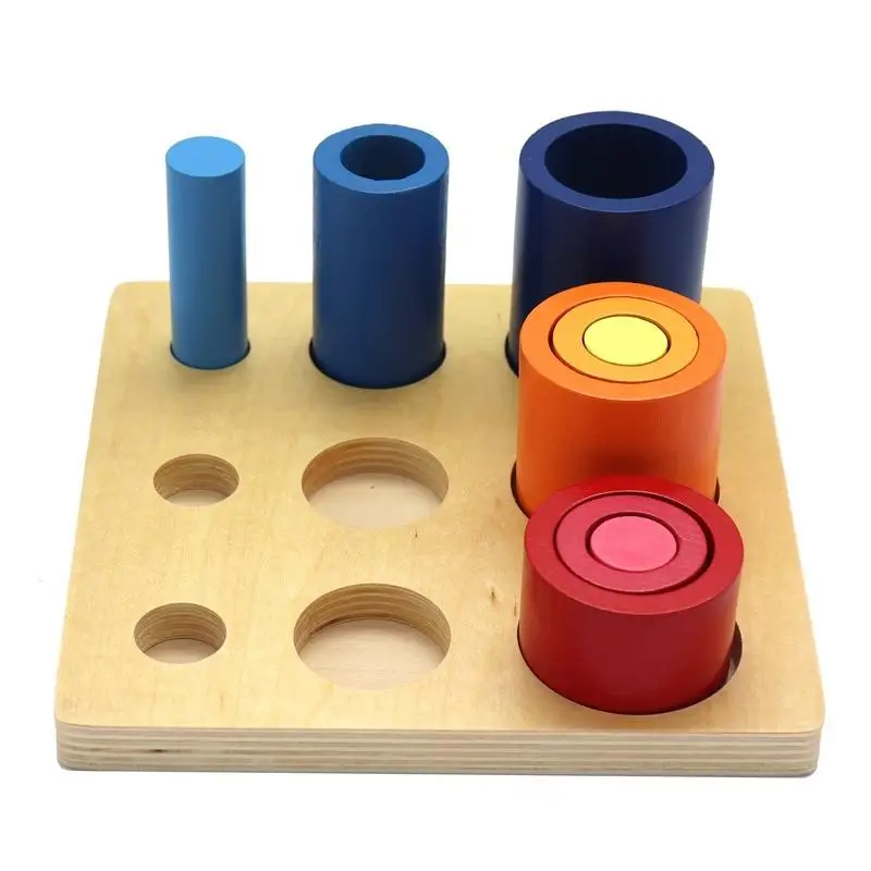 Jouets en bois Montessori pour l'éducation précoce des enfants, différents cercles et cylindres, blocs de couleur assortis, jouet de Cognition