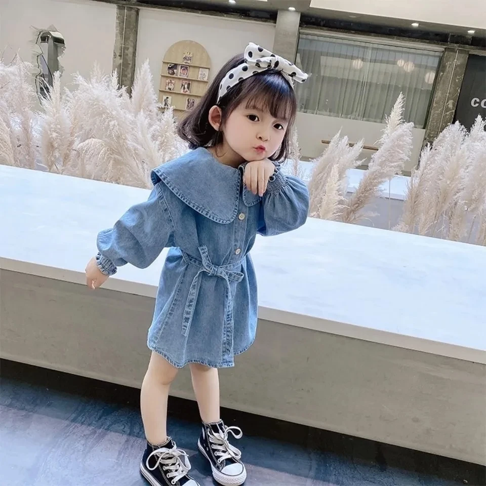 

Children's Clothing Girls' Cowboy Dress Spring and Autumn Fashion Korean Edition Baby Long sleeved Princess Dress