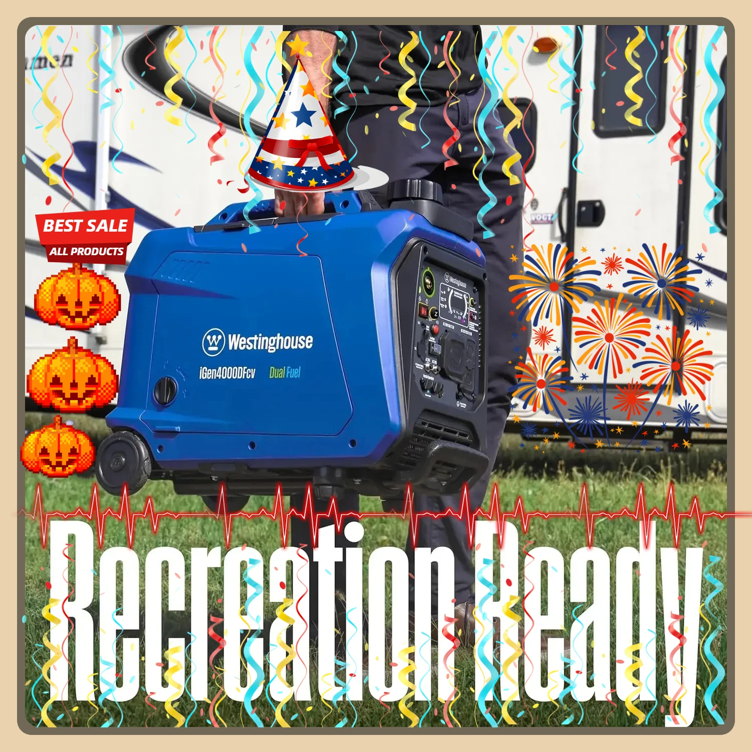 

[XMSJ-Limited Stock, Buy Now!]4000 Peak Watt Super Quiet Dual Fuel Portable Inverter Generator, Wheel & Handle Kit, Gas & Propan