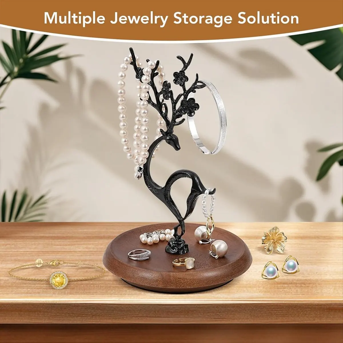 N14R Top Jewelry Holder Stand Deer-Jewelry Tree Stand Organizer for Rings,Necklaces,Bracelets, Charming Home Decor Gold