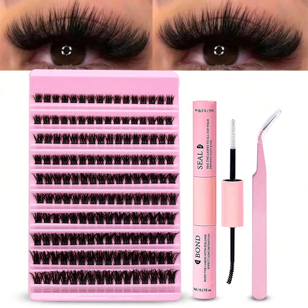 DIY Eyelash Extension Kit 160pcs Individual Lashes Cluster 100D, 8-16mm Mix Lash Clusters with Lash Bond and Seal and Tweezers