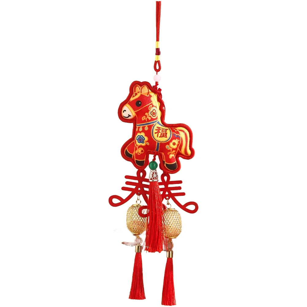 Hanging Horse Ornament for 2026 Chinese New Year Celebration with Tassels Traditional Yellow Fabric Pendant Home Decoration