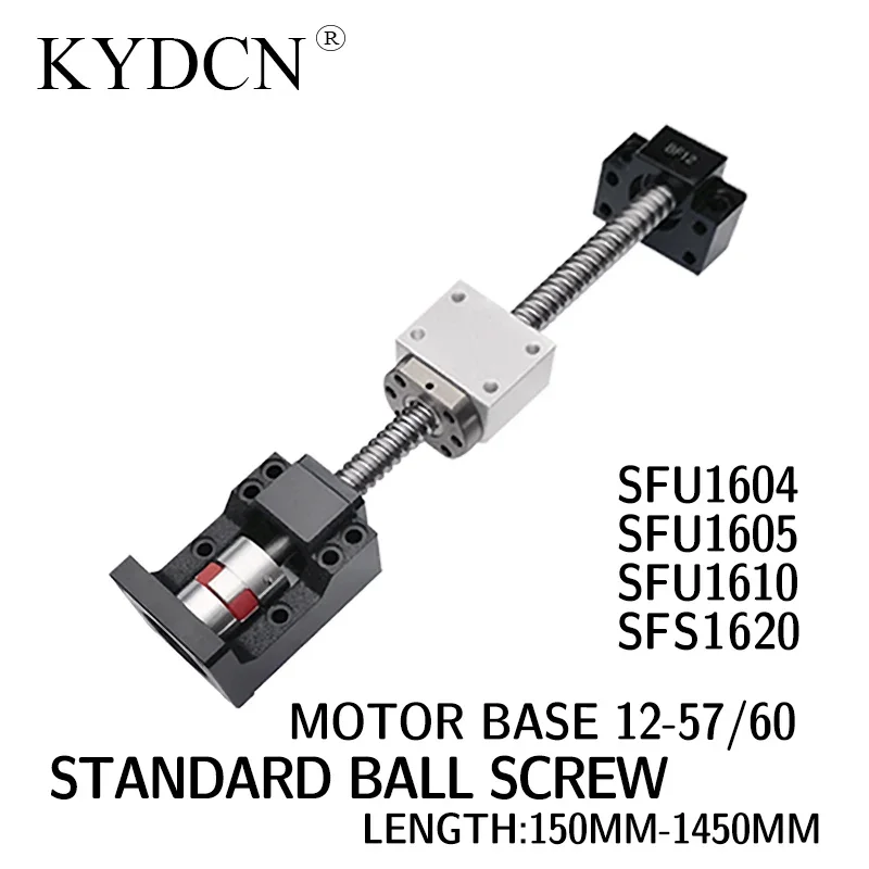 

SFU1604 1605 1610 SFS1620 Ball screw length 150-1450mm screw, nut holder plus BK12BF12 support seat and coupling ball screw set