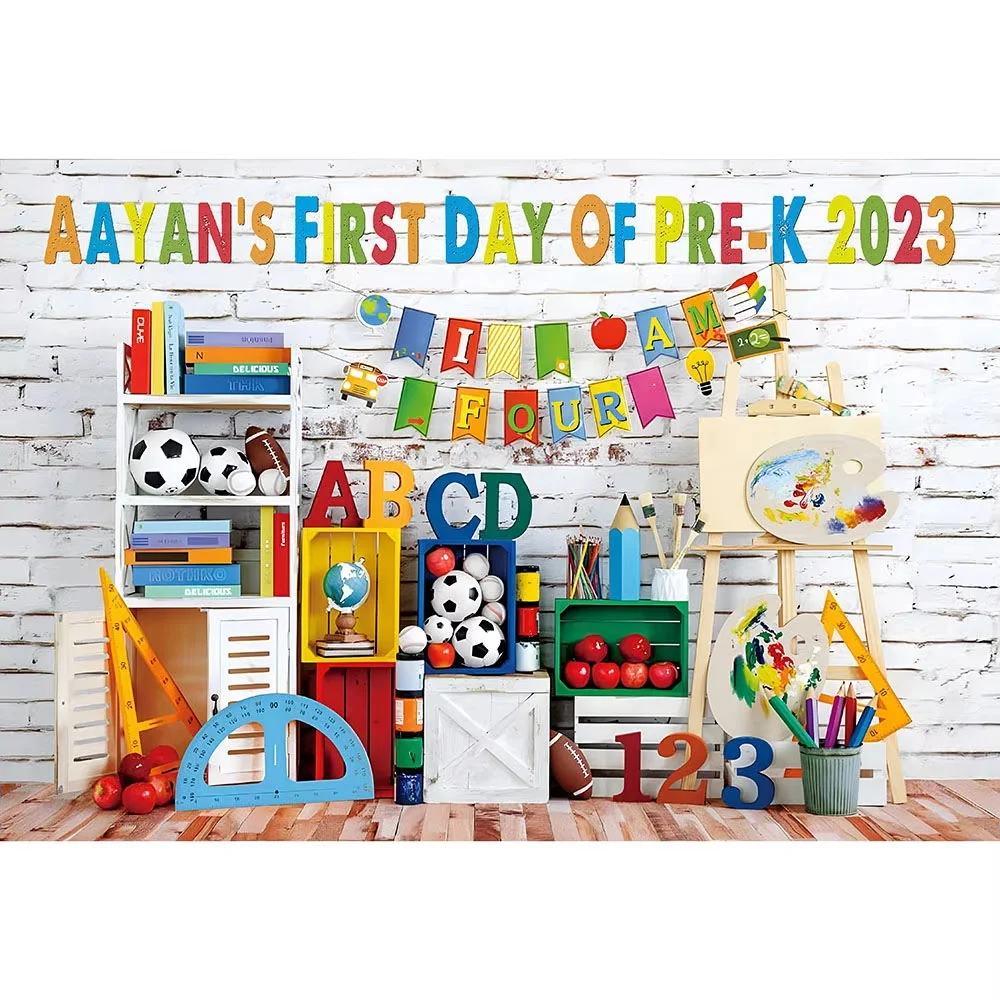 Back to School First Day Backdrop Kindergarten Classroom Decoration for Baby Kids Children Vintage Photography Background Banner