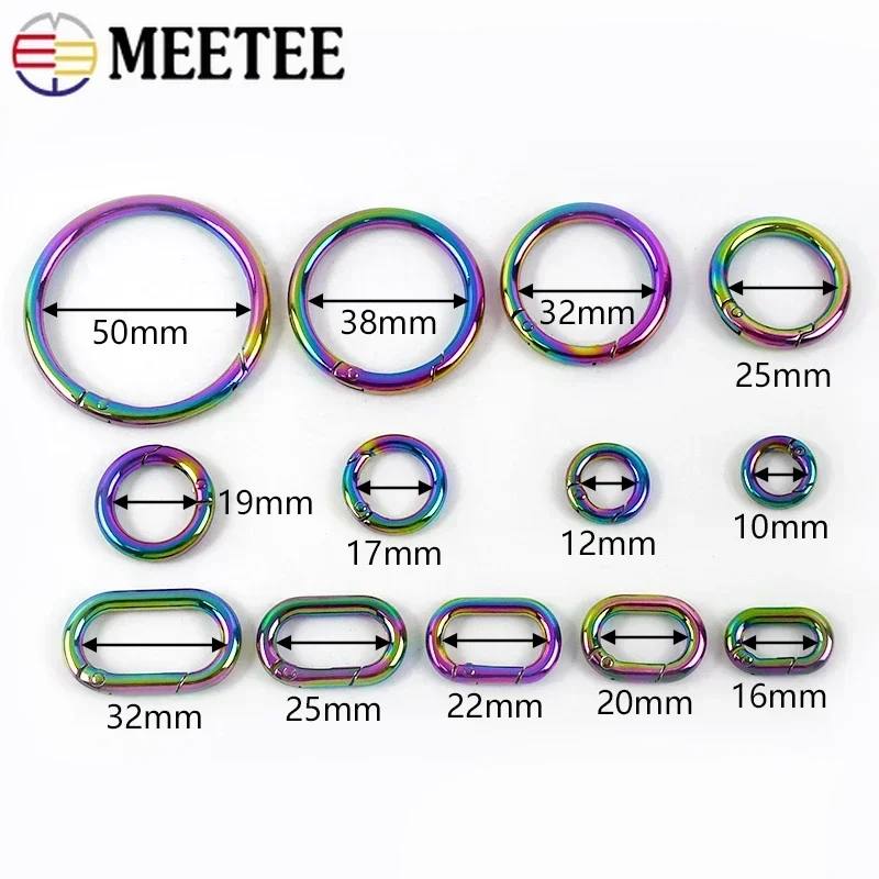 10/20Pcs 10-50mm Rainbow O Ring Metal Buckles Oval Spring Rings Carabiner Snap Clip Clasp Keyring Hook Accessories for Handbags