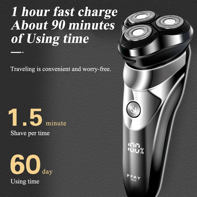 PFAY PA188-A Men's Electric Shaver IPX7 Waterproof Electric Razor Shaving Machine For Men LCD Wet & Dry Dual Use Beard Timmer