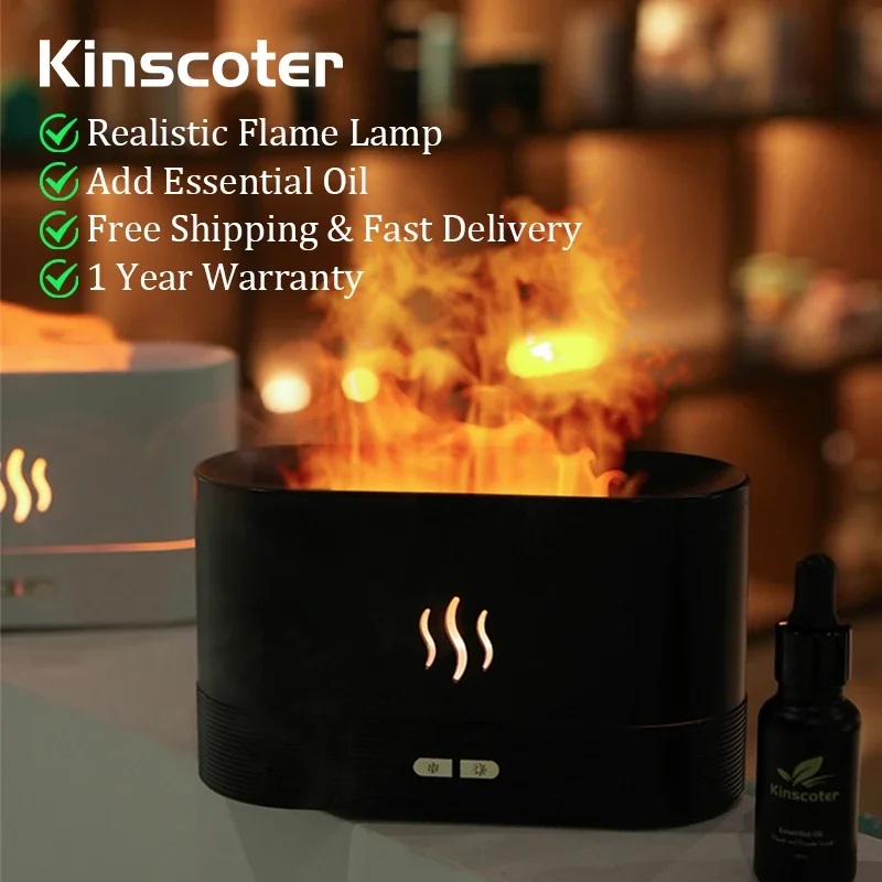 Kinscoter Aroma Diffuser Air Humidifier Ultrasonic Cool Mist Maker Fogger Led Essential Oil Flame Lamp Difusor Fragrance oil